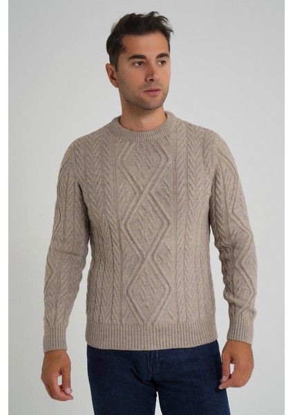 Erkek Baklava Yürütmeli Saç Örgülü Bisiklet Yaka Yün Kazak TRIST-5347