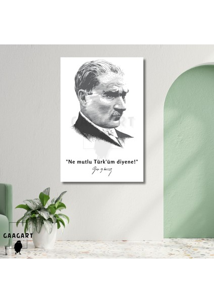 Tekli Dikey Kanvas Makam Panosu Atatürk Sözleri Siyah Beyaz Ne Mutlu Türk'üm Diyene!