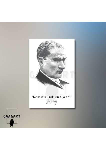 Tekli Dikey Kanvas Makam Panosu Atatürk Sözleri Siyah Beyaz Ne Mutlu Türk'üm Diyene! modelleri