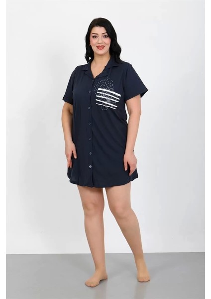 Büyük Beden Penye Düğmeli Lacivert Tunik Gecelik fiyatları