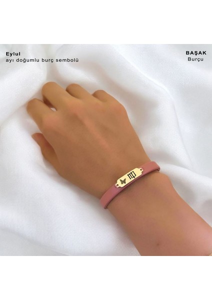 14 Ayar Plakalı Altın Eylül Ayı Doğumlarına Koyu Pembe Derili Kelebek Motifli Hediye BILEKLIK-654AY