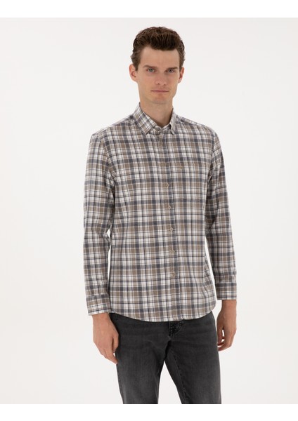 Erkek Kahverengi Regular Fit Uzun Kollu Gömlek 50316754-VR029