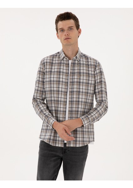 Erkek Kahverengi Regular Fit Uzun Kollu Gömlek 50316754-VR029 fiyatları
