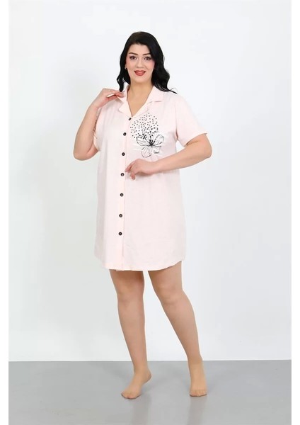 Büyük Beden Penye Düğmeli Pudra Tunik Gecelik fiyatları