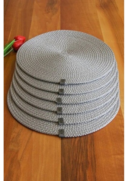 Amerikan Servis Runner 6 Lı Sunum Supla Gri Takımı Örgü Tabak Altı Yanmaz (Gri)