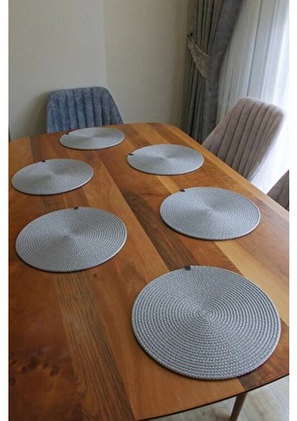 Amerikan Servis Runner 6 Lı Sunum Supla Gri Takımı Örgü Tabak Altı Yanmaz (Gri) fiyatları