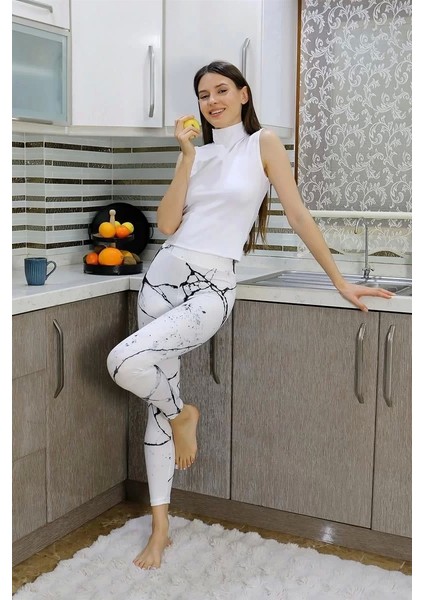 Kadın Micro Desenli Tayt Beyaz modelleri