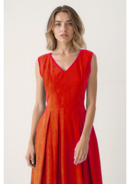 V Yaka Kuşaklı Krinkıl Kumaş Midi Elbise fiyatları