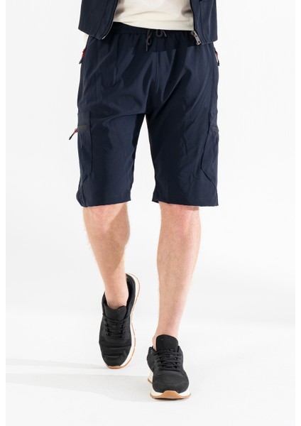 Erkek Lacivert Nefes Alan Likralı Kumaş 5 Cepli Outdoor Kargo Kapri Şort