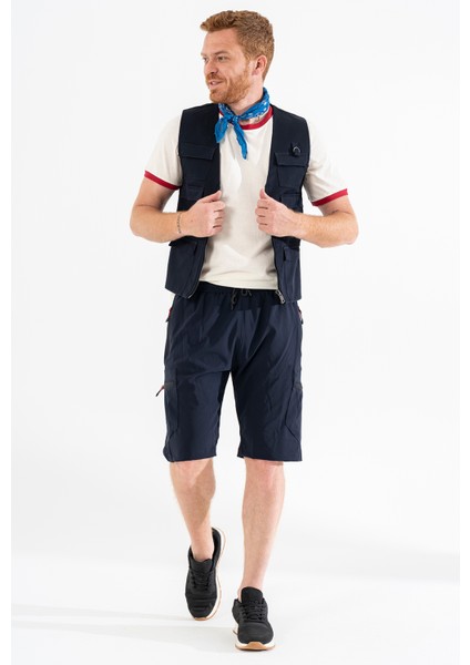 Erkek Lacivert Nefes Alan Likralı Kumaş 5 Cepli Outdoor Kargo Kapri Şort fiyatları