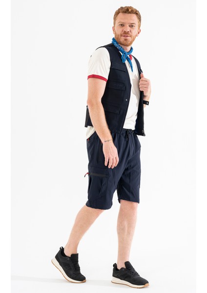 Erkek Lacivert Nefes Alan Likralı Kumaş 5 Cepli Outdoor Kargo Kapri Şort modelleri