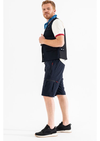 Erkek Lacivert Nefes Alan Likralı Kumaş 5 Cepli Outdoor Kargo Kapri Şort fırsatları