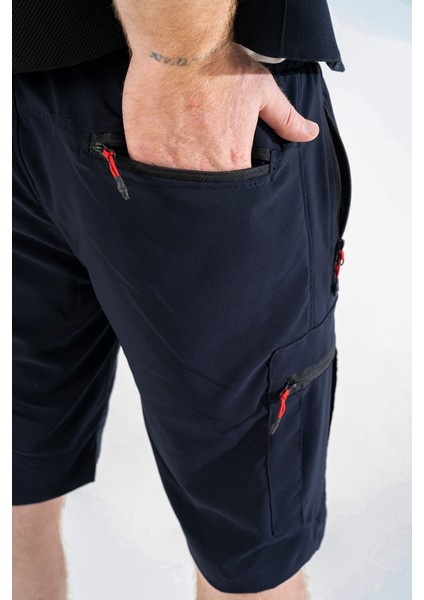 Erkek Lacivert Nefes Alan Likralı Kumaş 5 Cepli Outdoor Kargo Kapri Şort