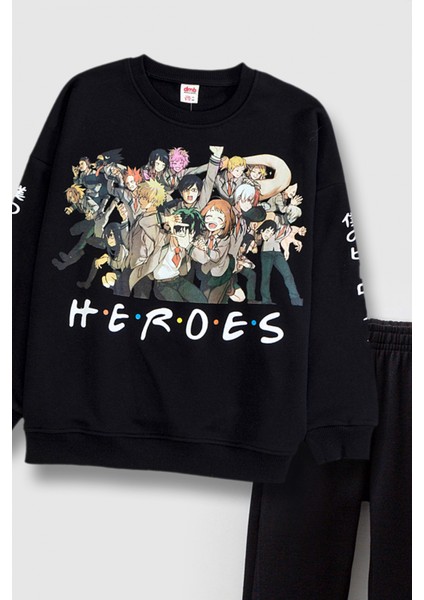 Heroes Baskılı Erkek Çocuk Eşofman Takımı Beli ve Paçası Lastikli Rahat Kalıp modelleri