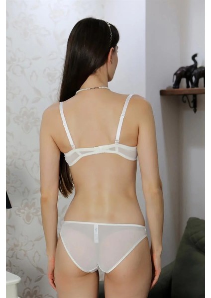 Kadın Destekli Dantel Detaylı Straplez Sütyen Takım Ekru