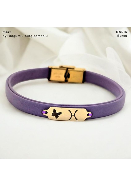 14 Ayar Plakalı Altın Mart Ayı Doğumlarına Doğal Mor Derili Kelebek Figürlü Hediye BILEKLIK-653AY fiyatları