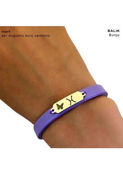 14 Ayar Plakalı Altın Mart Ayı Doğumlarına Doğal Mor Derili Kelebek Figürlü Hediye BILEKLIK-653AY fırsatları