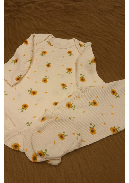 Ayçiçek Desenli Waffle Kumaş 2 Li Zıbınlı Takım