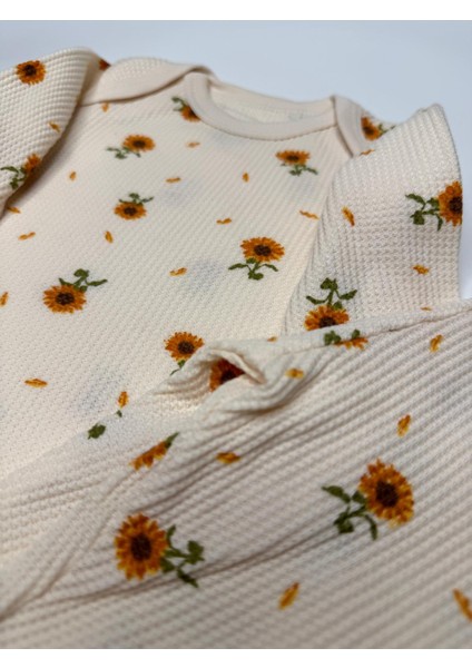 Ayçiçek Desenli Waffle Kumaş 2 Li Zıbınlı Takım