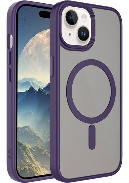 iPhone 15 Plus Kılıf Magsafe Özellikli ve Şerit Renkli Şık Velure Premium Sert Tpu Silikon Kapak