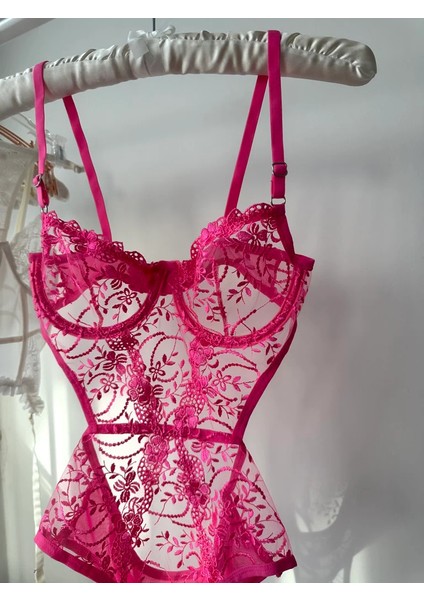 Dantelli Desteksiz Balenli Tül Body/bodysuit - B Cup 75-80-85-90