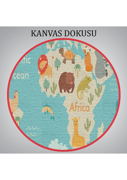 Hayvanlar Alemi Çocuk Odası Dünya Haritası Kanvas Tablo 1013