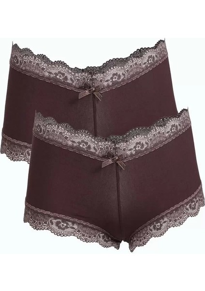 Kadın Pamuklu 2li Boxer Kahve