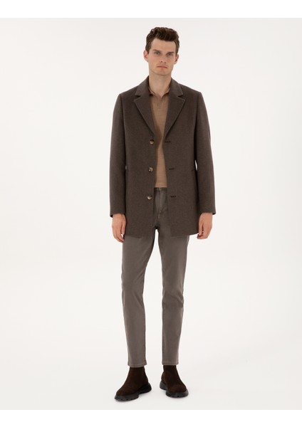 Erkek Kahverengi Ex. Slim Fit Kaşe Kaban 50317551-VR029 fırsatları