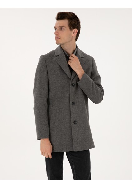 Erkek Gri Ex. Slim Fit Kaşe Kaban 50317551-VR024