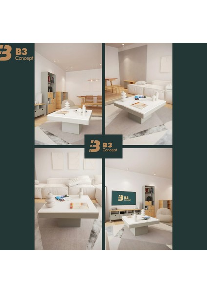 Nort Iı Serisi Modern Dekoratif Kare Salon Orta Sehpa Beyaz & Gri fiyatları