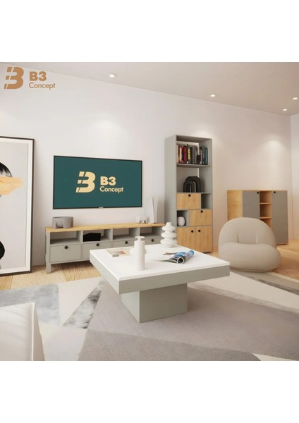 Nort Iı Serisi Modern Dekoratif Kare Salon Orta Sehpa Beyaz & Gri fırsatları