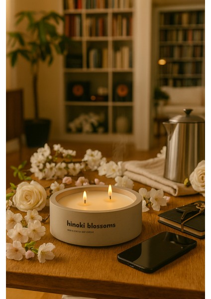 Dekoratif El Yapımı Yatay Mum : Çift Fitilli : Kokulu Soya Mum : Hinoki Blossoms