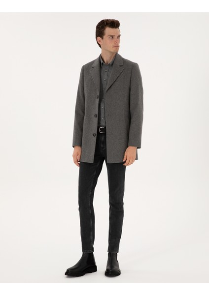 Erkek Gri Ex. Slim Fit Kaşe Kaban 50317551-VR024 fırsatları