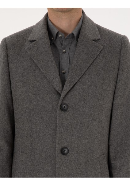 Erkek Gri Ex. Slim Fit Kaşe Kaban 50317551-VR024