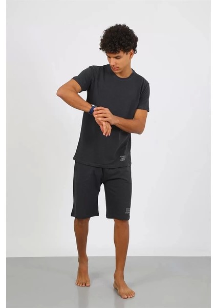 Erkek Pamuk Lakost Alt Üst Kaprili Pijama Takım Füme modelleri