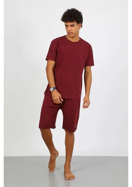 Erkek Pamuk Lakost Alt Üst Kaprili Pijama Takım Bordo