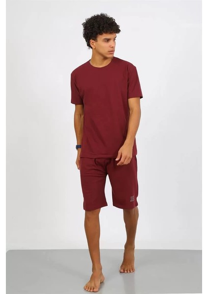 Erkek Pamuk Lakost Alt Üst Kaprili Pijama Takım Bordo