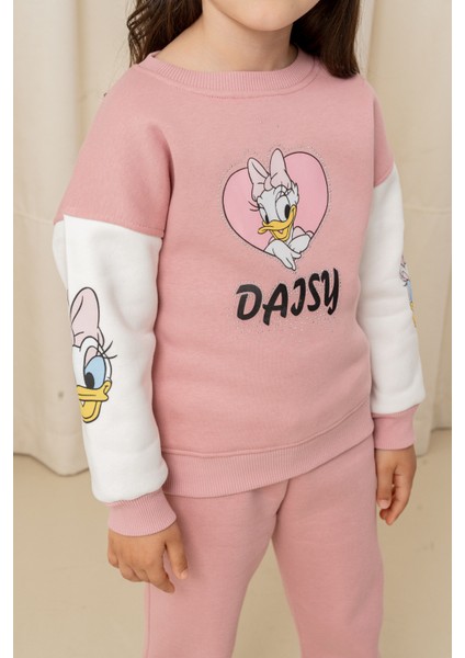 Kız Çocuk Taşlı Kalp Daisy Şardonlu 2'li Takım - 6307/6308