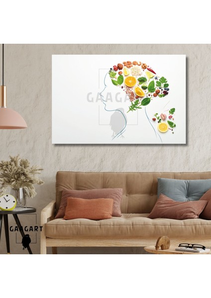 Tekli Yatay Kanvas Duvar Tablosu Çizgisel Sağlıklı Diyetisyen Tablosu
