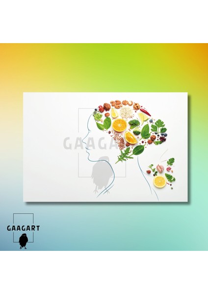 Tekli Yatay Kanvas Duvar Tablosu Çizgisel Sağlıklı Diyetisyen Tablosu modelleri