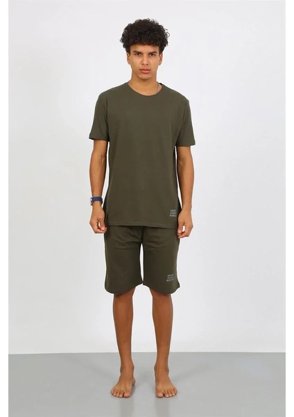 Erkek Pamuk Lakost Alt Üst Kaprili Pijama Takım Haki