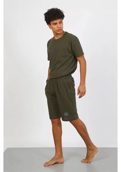 Erkek Pamuk Lakost Alt Üst Kaprili Pijama Takım Haki fırsatları