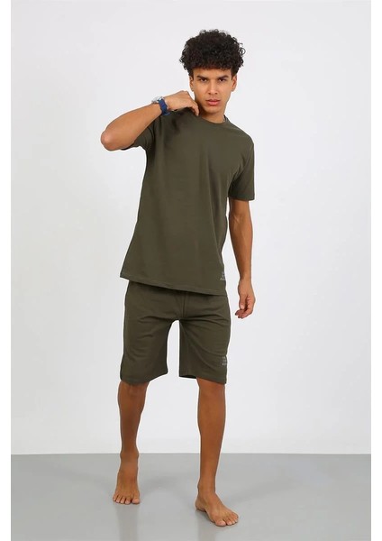 Erkek Pamuk Lakost Alt Üst Kaprili Pijama Takım Haki indirimleri