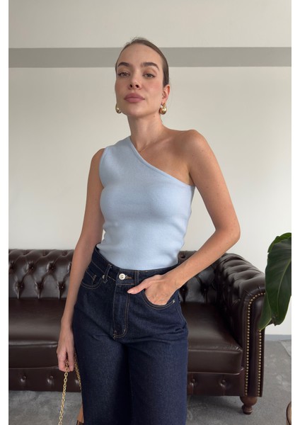 Tek Omuzlu Premium Triko Bluz- Bebe Mavisi fırsatları