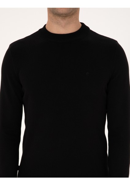 Erkek Siyah Slim Fit Çeyrek Yaka Basic Triko Kazak 50315456-VR046