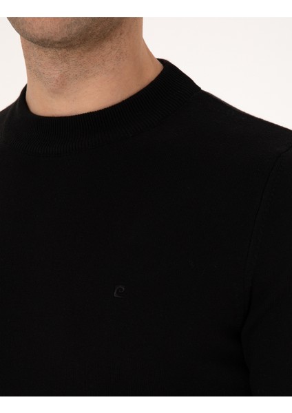 Erkek Siyah Slim Fit Çeyrek Yaka Basic Triko Kazak 50315456-VR046