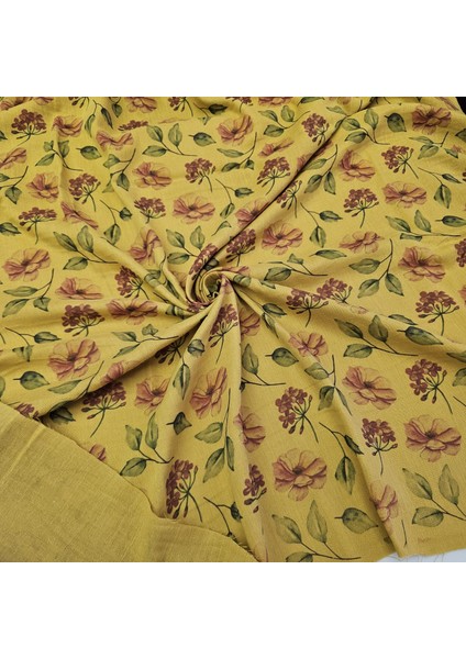 Baskılı %100 Pamuk 2 Katlı Hardal Krinkıl Müslin Kumaş | Desen 3