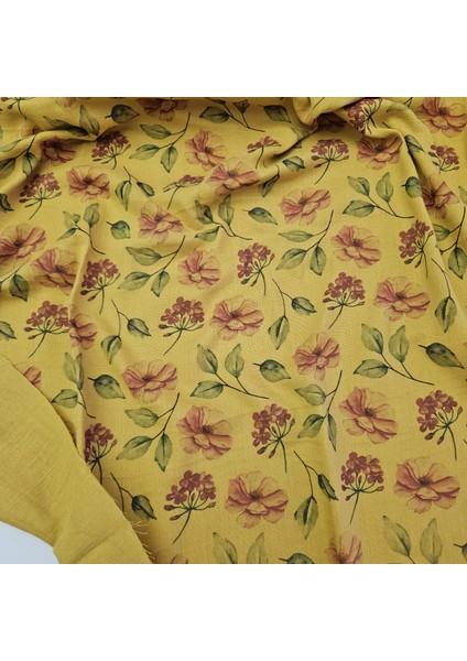 Baskılı %100 Pamuk 2 Katlı Hardal Krinkıl Müslin Kumaş | Desen 3 fiyatları