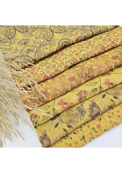Baskılı %100 Pamuk 2 Katlı Hardal Krinkıl Müslin Kumaş | Desen 3 modelleri