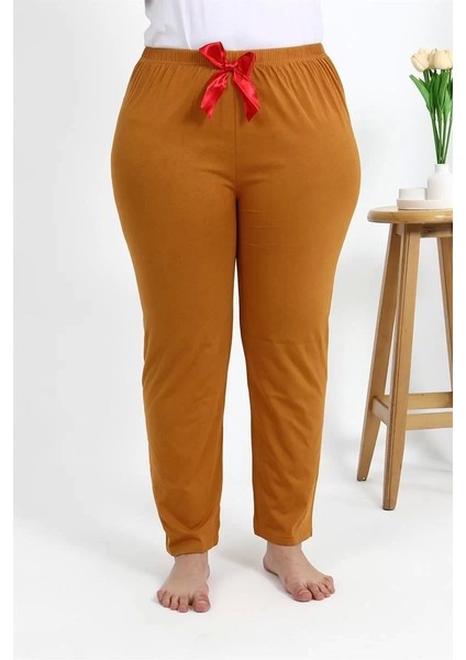 Kadın Pamuklu Büyük Beden Alt Pijama Hardal